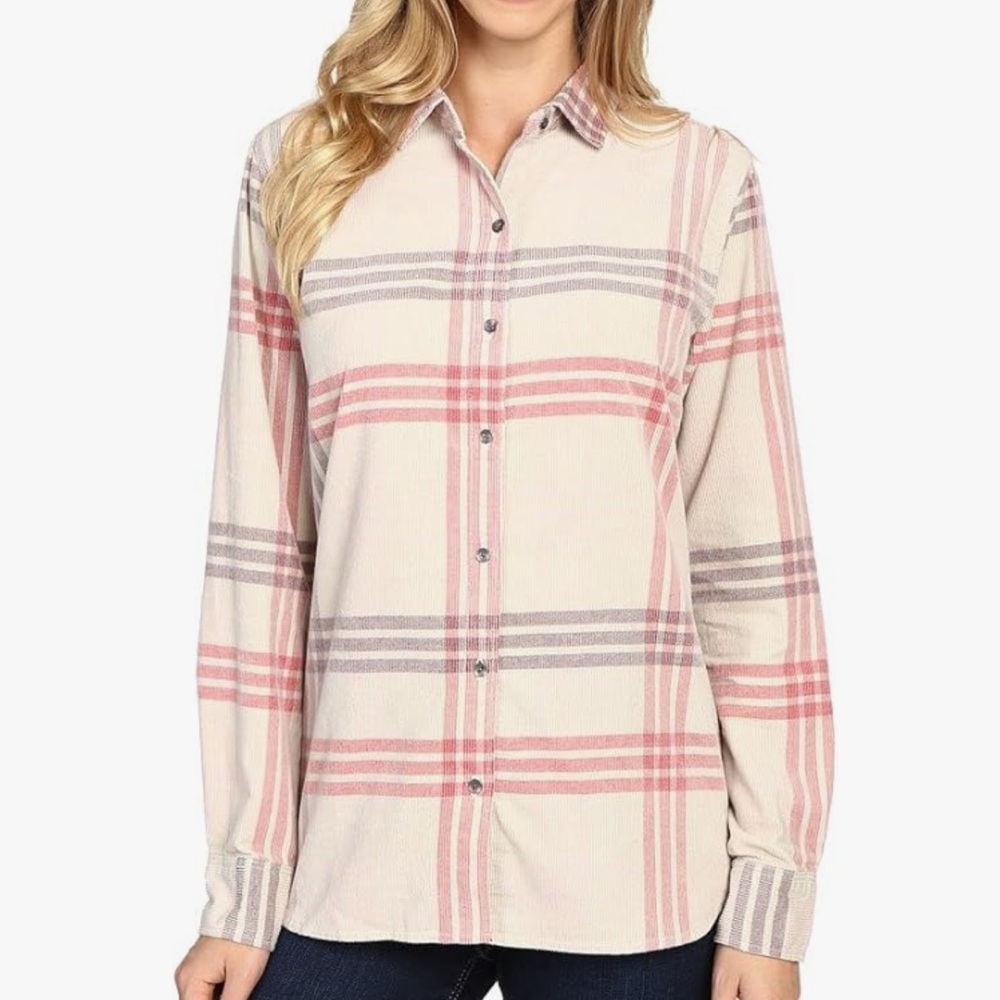 Woolrich Women’s Rappel Corduroy Buttons Long Sleeve 100% Cotton Plaid NWT Top S - Picture 1 of 16